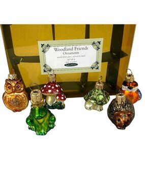 6 Smith & Hawken Woodland Friends Blown Glass Ornament Set Hand Painted Poland